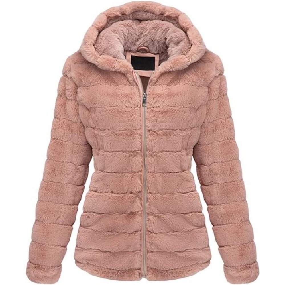 Women’s Faux Fur Shearling Fuzzy Hooded Sherpa-Lined Jacket - Picture 1 of 6